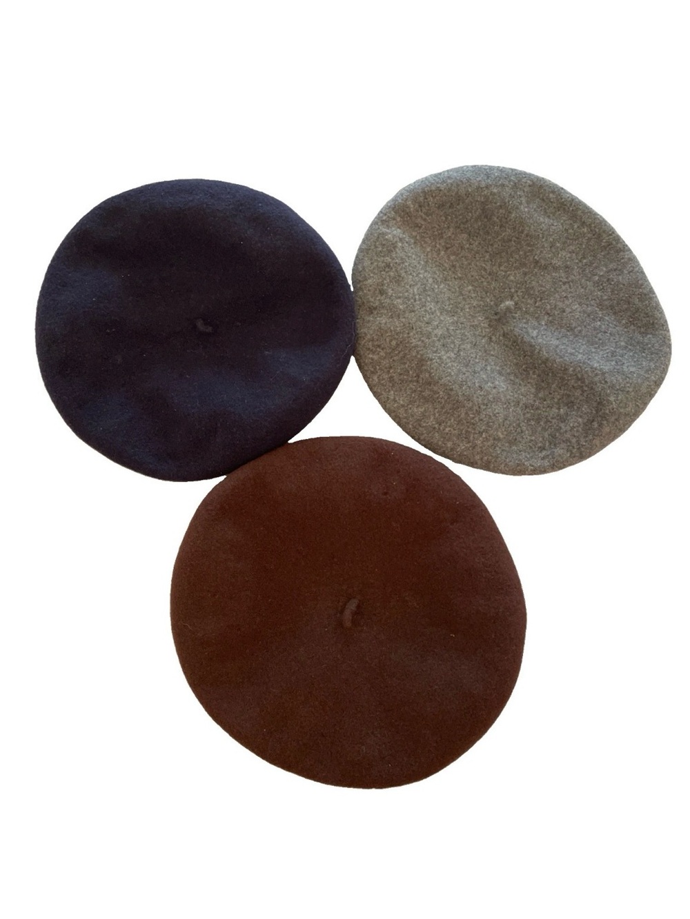 Lot of 3 Vintage KANGOL Wool Beret Hats / Navy Blue Gray Brown Medium Large